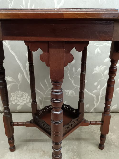 ANTIQUE WALNUT VICTORIAN ARTS CRAFTS OCTAGONAL SIDE TABLE - ADDITIONAL PHOTO 3