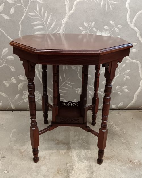 ANTIQUE WALNUT VICTORIAN ARTS CRAFTS OCTAGONAL SIDE TABLE - ADDITIONAL PHOTO 5
