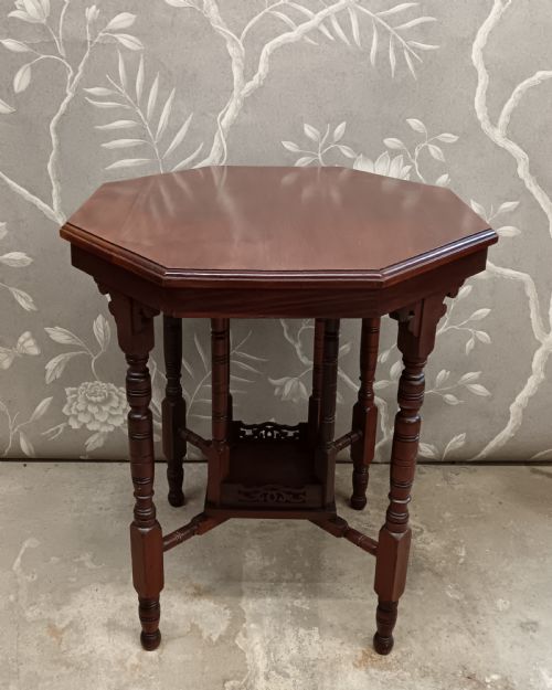 ANTIQUE WALNUT VICTORIAN ARTS CRAFTS OCTAGONAL SIDE TABLE - ADDITIONAL PHOTO 6