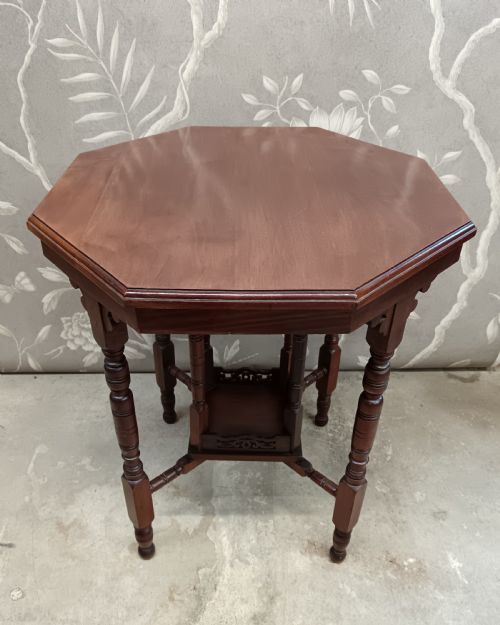 ANTIQUE WALNUT VICTORIAN ARTS CRAFTS OCTAGONAL SIDE TABLE - ADDITIONAL PHOTO 7