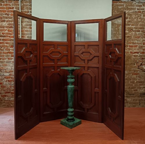 FOUR PANEL FOLDING OAK AND GLASS SCREEN ROOM DIVIDER - ADDITIONAL PHOTO 3