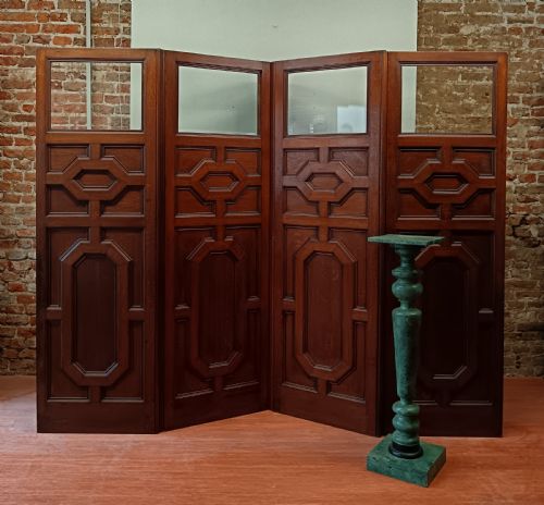 FOUR PANEL FOLDING OAK AND GLASS SCREEN ROOM DIVIDER - ADDITIONAL PHOTO 4