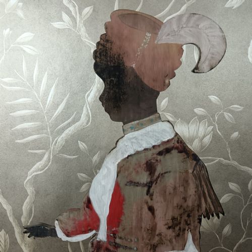 fig 1. An early twentieth-century painted wooden dummy board figure depicting a man in a red coat and feathered hat holding a kettle.
