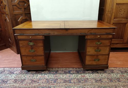 mahogany campaign naval pedestal desk - CATEGORY: ANTIQUE DESKS - DATED 19TH CENTURY