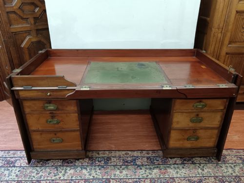 MAHOGANY CAMPAIGN NAVAL PEDESTAL DESK - ADDITIONAL PHOTO 4