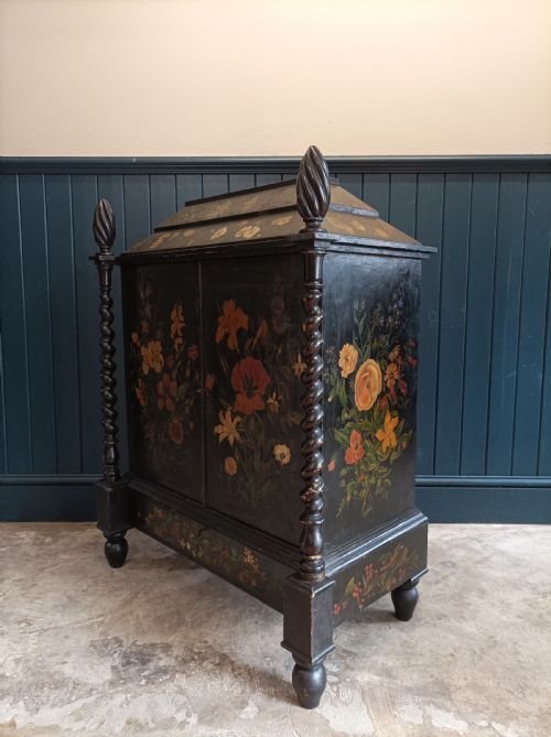 VICTORIAN FLORAL PAINTED CABINET BOOKCASE WITH TURNED COLUMNS - ADDITIONAL PHOTO 2