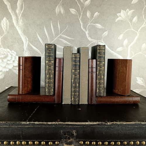 ANTIQUE ARTS CRAFTS WOODEN BOOKSHAPED BOOKENDS - ADDITIONAL PHOTO 1