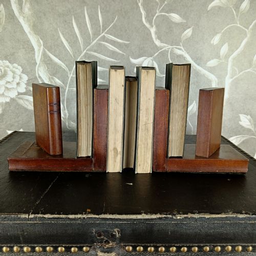 ANTIQUE ARTS CRAFTS WOODEN BOOKSHAPED BOOKENDS - ADDITIONAL PHOTO 2