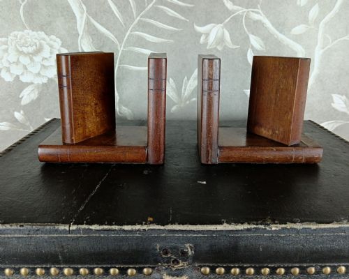 ANTIQUE ARTS CRAFTS WOODEN BOOKSHAPED BOOKENDS - ADDITIONAL PHOTO 3