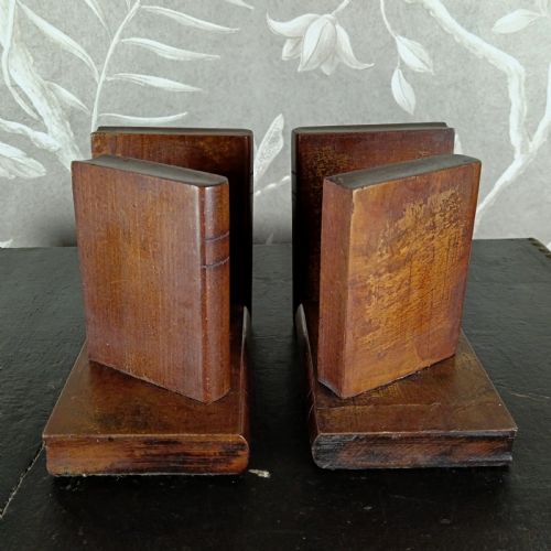 ANTIQUE ARTS CRAFTS WOODEN BOOKSHAPED BOOKENDS - ADDITIONAL PHOTO 5