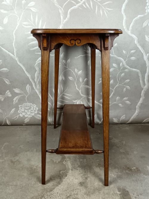 ANTIQUE ARTS AND CRAFTS OAK TWOTIER OCCASIONAL SIDE TABLE C1910 - ADDITIONAL PHOTO 1