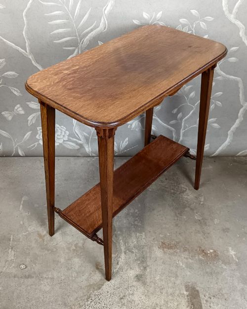 ANTIQUE ARTS AND CRAFTS OAK TWOTIER OCCASIONAL SIDE TABLE C1910 - ADDITIONAL PHOTO 5