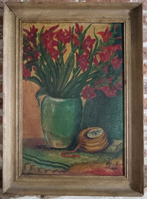POSTIMPRESSIONIST FLORAL STILL LIFE OIL PAINTING DATED 1896