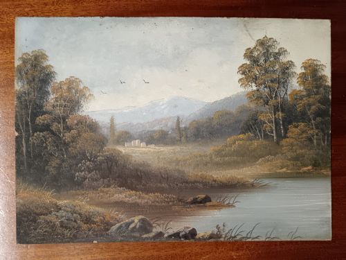 ANTIQUE SET OF FOUR EARLY 20THCENTURY OIL OR HEAVY OPAQUE GOUACHE LANDSCAPE PAINTINGS - ADDITIONAL PHOTO 7