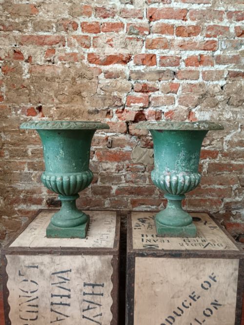 pair of antique french cast iron medici garden urns c1890 - CATEGORY: ANTIQUE METAL - DATED 1890