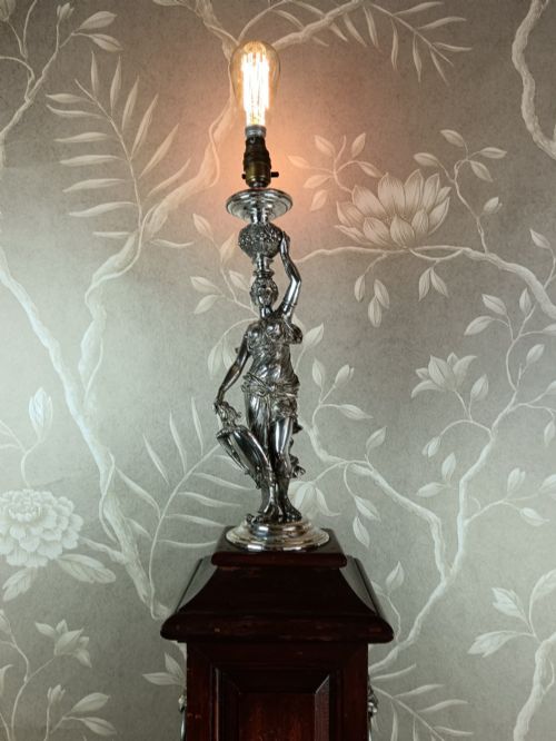 ART NOUVEAU WMF SILVERPLATED ANTIQUE FIGURAL TORCHERE LAMP - ADDITIONAL PHOTO 6