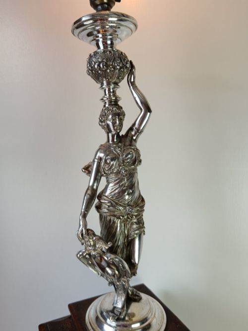ART NOUVEAU WMF SILVERPLATED ANTIQUE FIGURAL TORCHERE LAMP - ADDITIONAL PHOTO 7