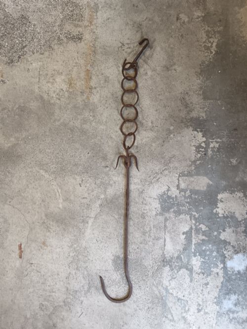 SIX ANTIQUE 18TH19TH CENTURY HANDFORGED WROUGHT IRON CHIMNEY TRAMMEL HOOKS POT HANGERS - ADDITIONAL PHOTO 6