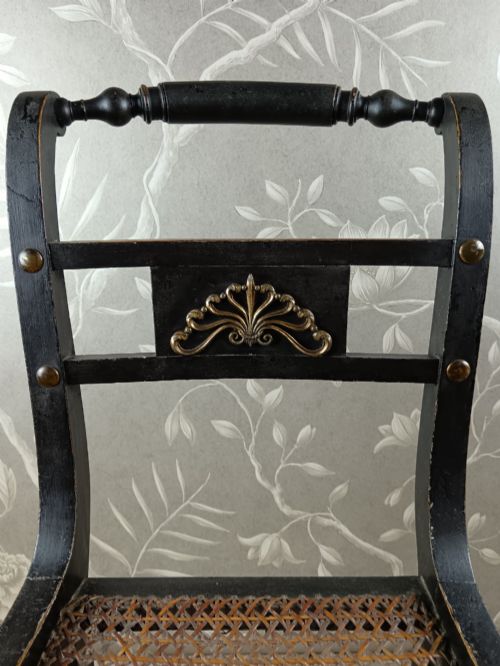 FINE REGENCY EBONISED TRAFALGAR SABRE LEG SIDE CHAIR WITH ORIGINAL CANE SEAT C1815 - ADDITIONAL PHOTO 8