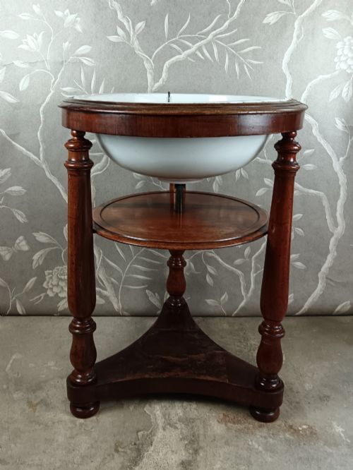 Rare 19th Century Antique Campaign Mahogany Round Washstand