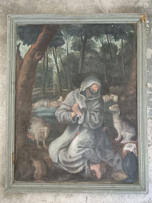 17th/18th Century Naïve Italian/European School Oil Painting of St. Francis of Assisi – Fascinating 'Pentimento'