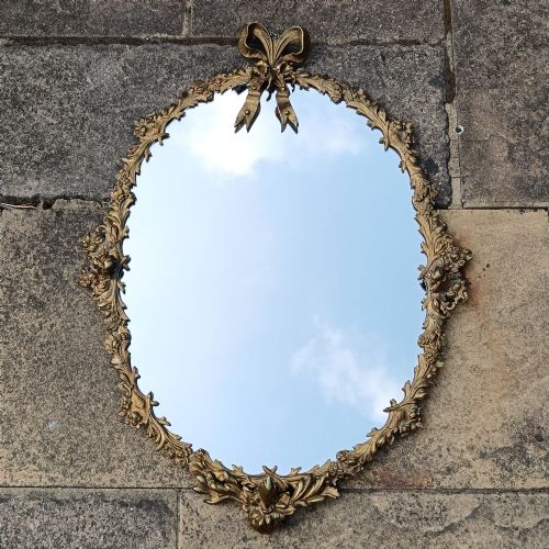 Fine Antique French Louis Xvi Gilt Bronze Oval Wall Mirror, C.1890 Date / Era