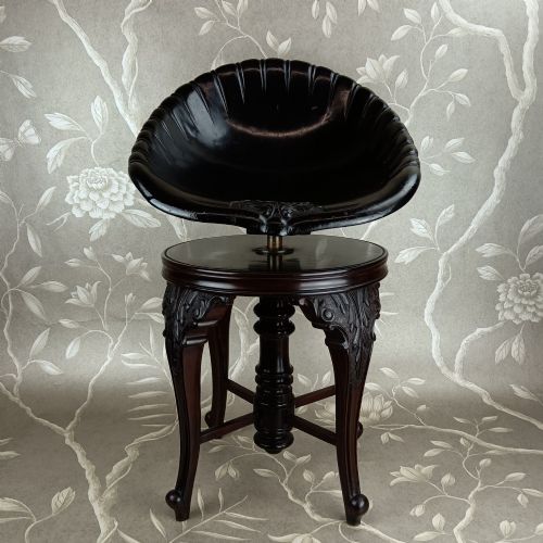 Rare Victorian Papier-mâché & Mahogany Revolving Music Stool (Attributed to Jennens & Bettridge)