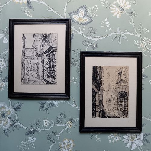 Pair of Mid-century Architectural Ink Drawings – Spanish School, 1960'S
