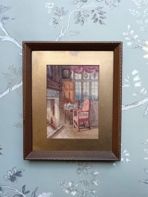 fig 1. Pair of Edwardian English School Interior Watercolors