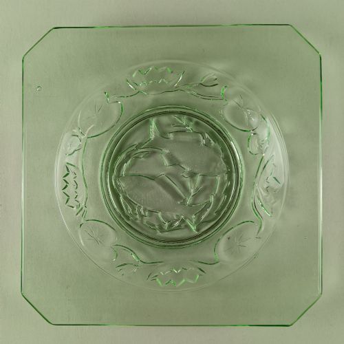 Art Deco Green Glass 'Fish & Water Lily' Plate.