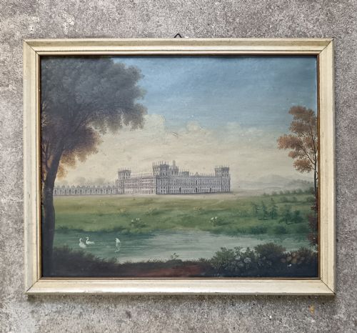 Early 19th Century Gouache Landscape, Grand Palace with Swans on a Lake, Italian School