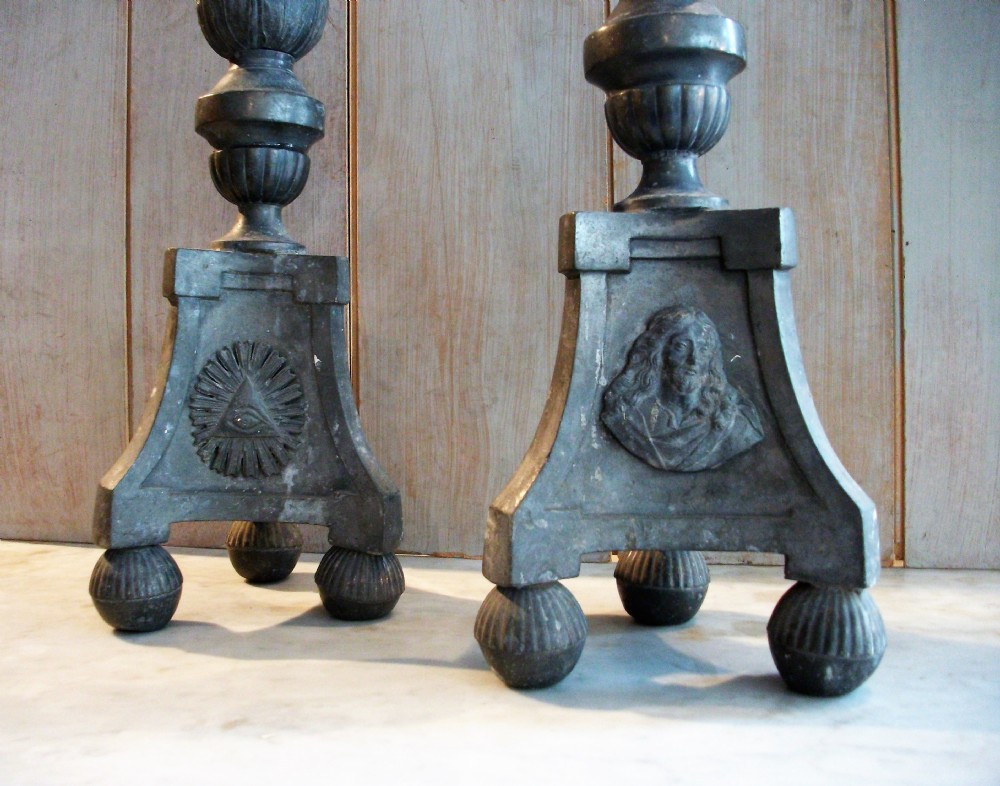 A Pair of Pewter Tall Candlesticks View II