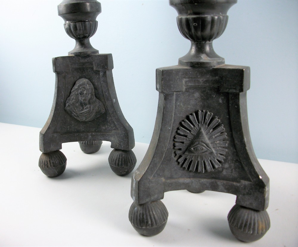 A Pair of Pewter Tall Candlesticks View III
