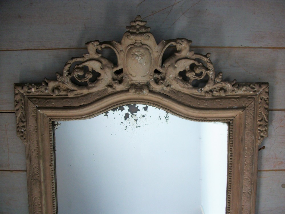 19th C. Painted Crested Mirror with Shield and Dragons View III
