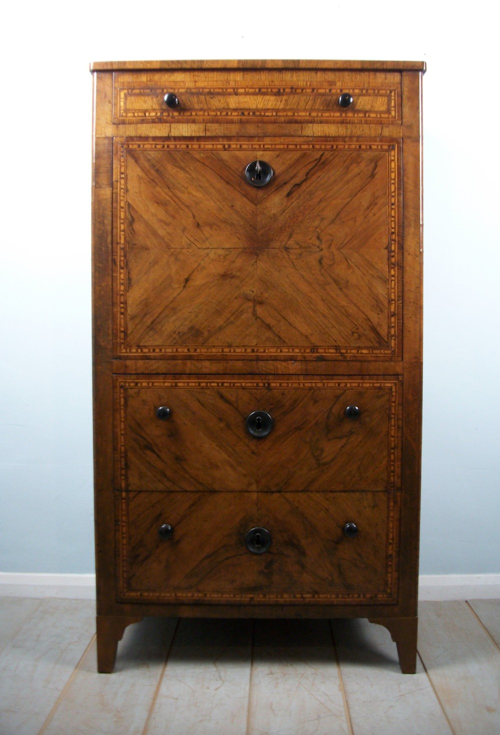 Italian Early 19th C. Walnut Marquetry Secretaire Abattant - Escritoire - Bureau