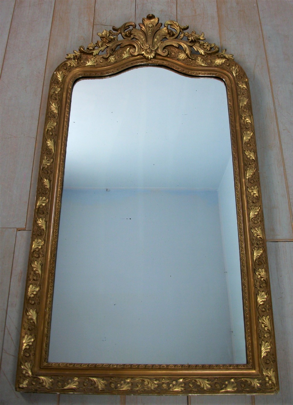 Large Antique French Overmantle Gilded Mirror