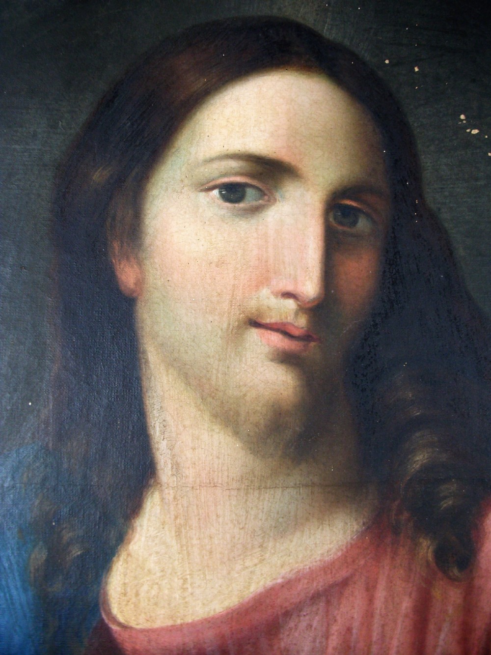 Oil on Canvas Religious Italian Painting of the Sacred Heart of Jesus