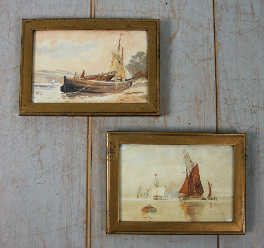 Pair of Small Watercolour Marine Scene in Original Gilt Frame
