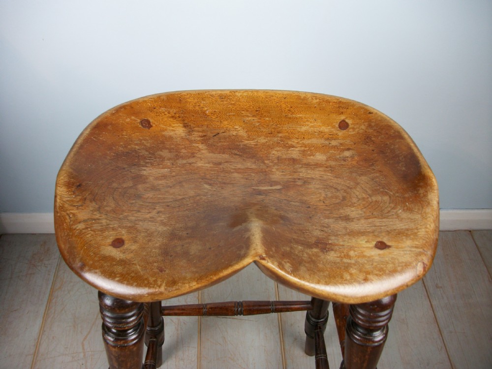 Antique Elm Artist's or Bar Saddle Seat Stool View V