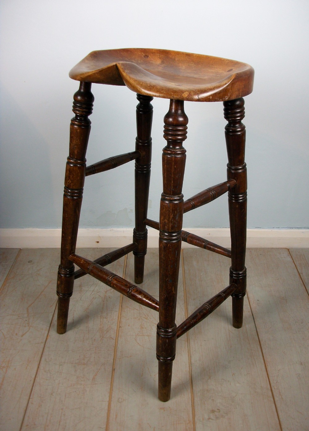 Antique Elm Artist's or Bar Saddle Seat Stool View VII