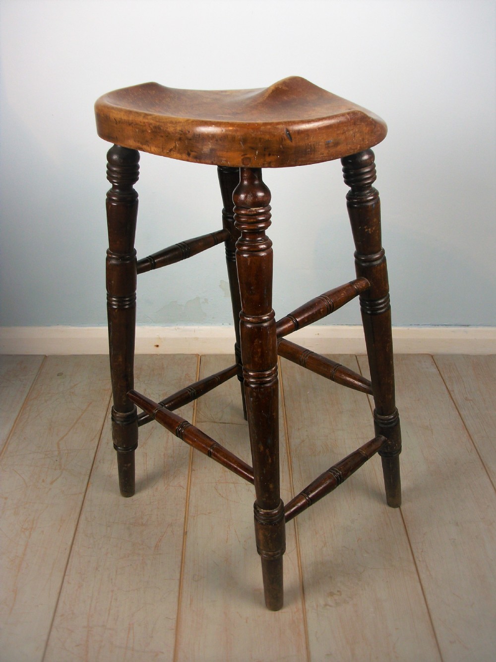 Antique Elm Artist's or Bar Saddle Seat Stool View XII