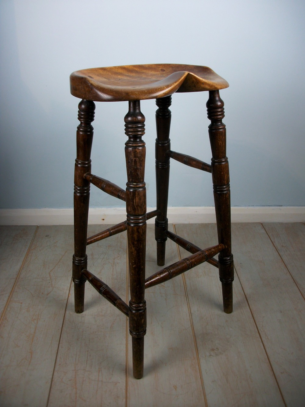 Antique Elm Artist's or Bar Saddle Seat Stool
