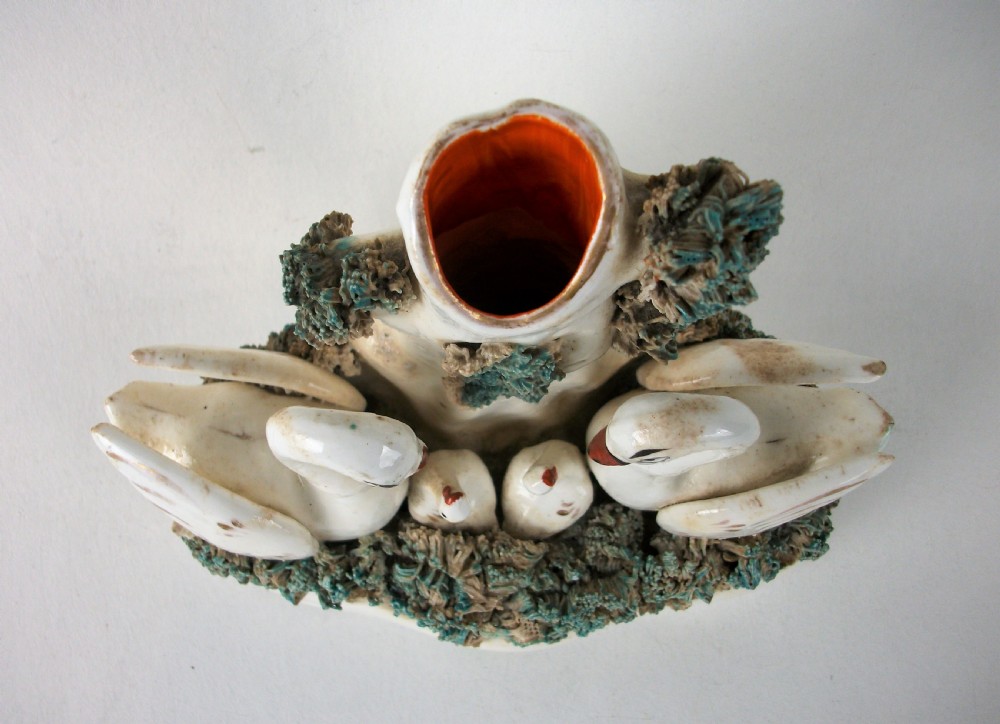 Antique Staffordshire Swans and Cygnets Spill Vase Tulip Holder  View III