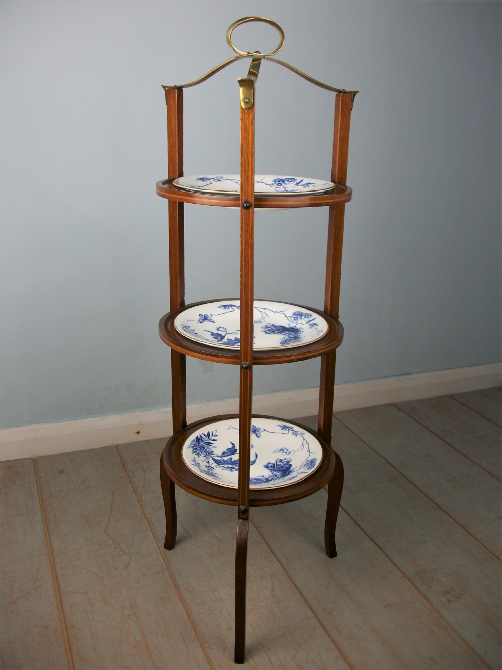 Edwardian Mahogany Three Tier Cake Stand with Plates View X