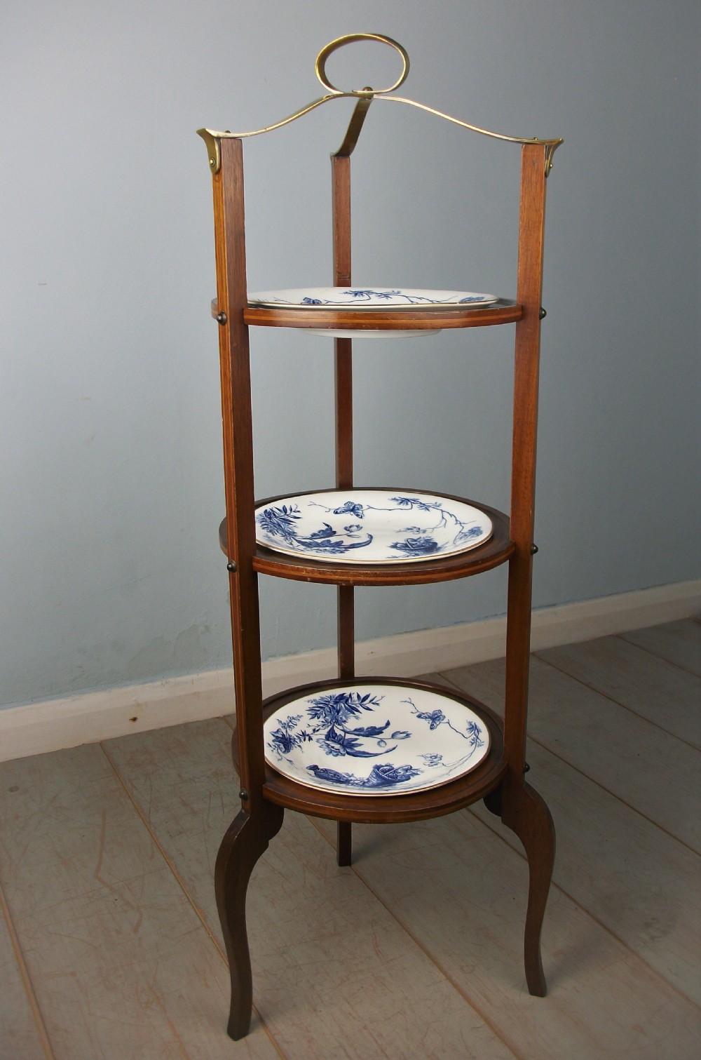 Edwardian Mahogany Three Tier Cake Stand with Plates View IV