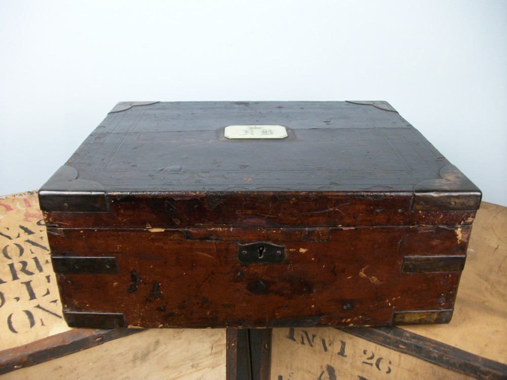 19th Century Brass Bound Military campaign Document Box from the Boer War Era circa 1900 View VI