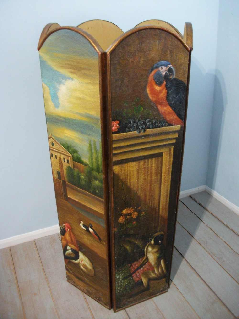 Large Wall Art Oil Painting Depicting Exotic Animals & Birds designed as a Six Panel Folding Dressing Screen Room Divider View II