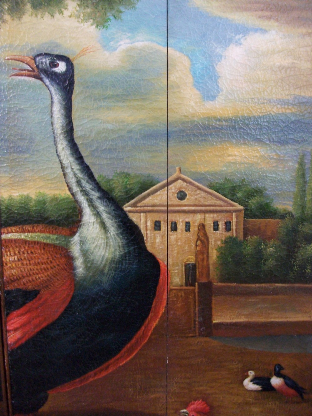 Large Wall Art Oil Painting Depicting Exotic Animals & Birds designed as a Six Panel Folding Dressing Screen Room Divider View IV