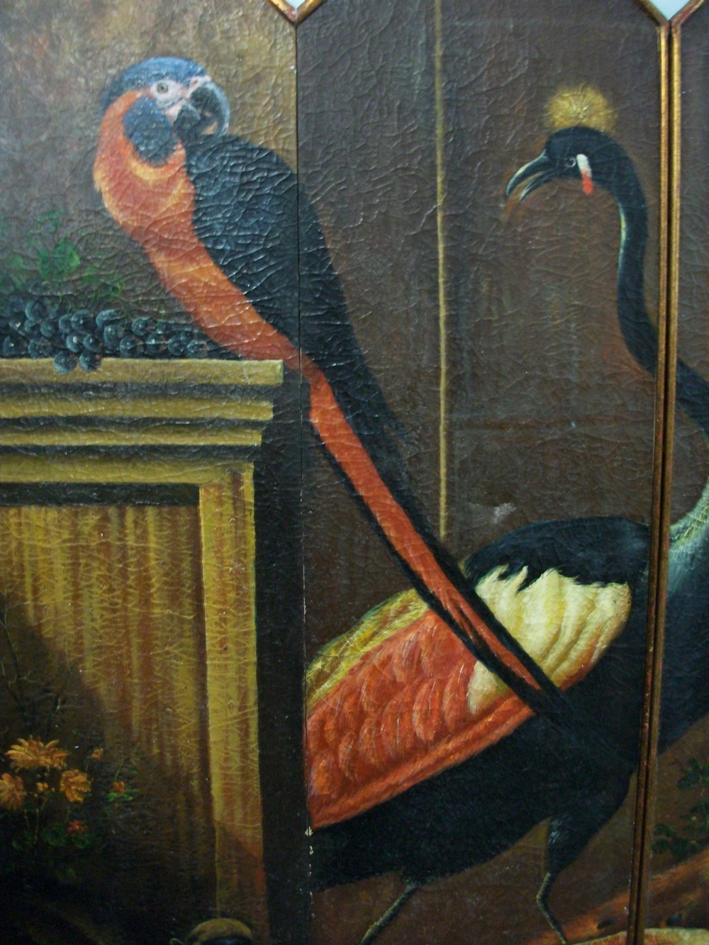 Large Wall Art Oil Painting Depicting Exotic Animals & Birds designed as a Six Panel Folding Dressing Screen Room Divider View V