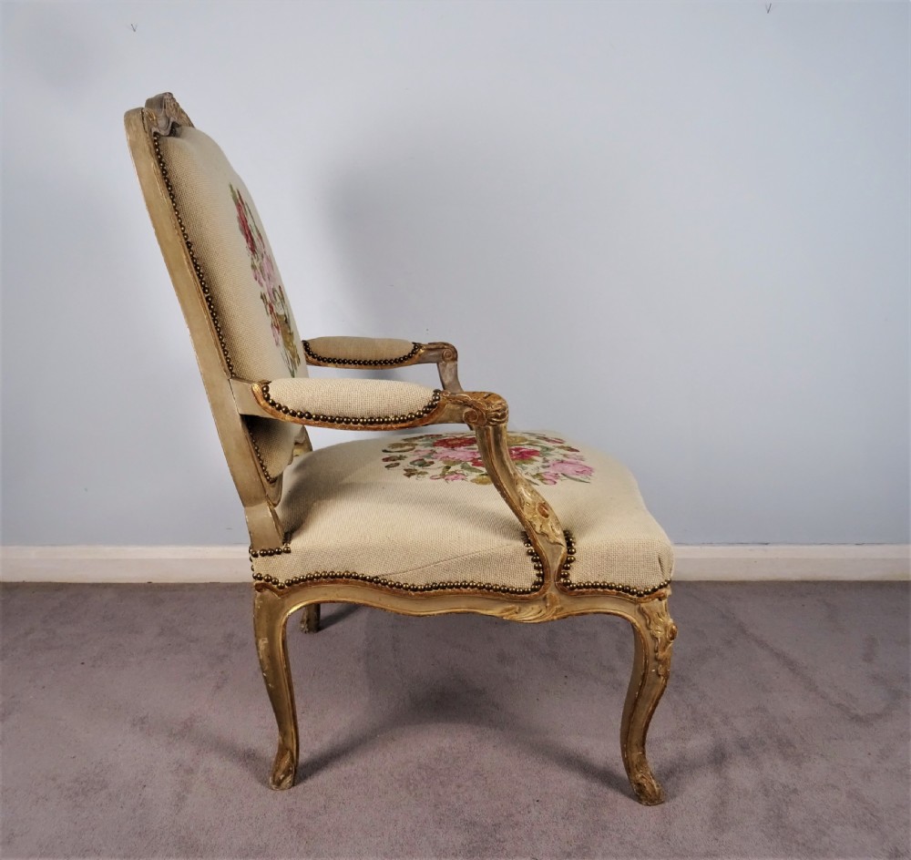 A Fine Pair of Painted & Gilt French Armchairs  Fauteuil View III